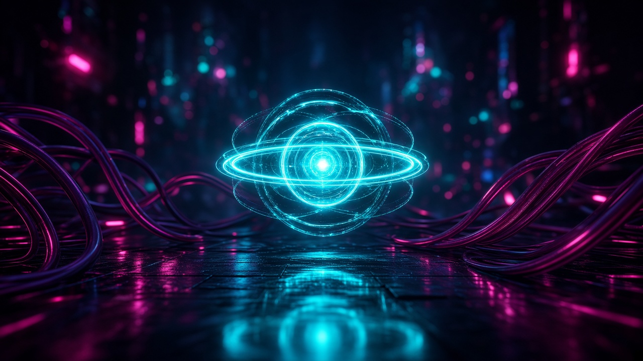 A glowing core of light rings above a dark floor.